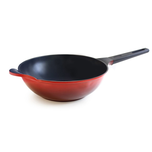 Wok (Chef's Pan) with Long Handle, 13.5-inch Ceramic Nonstick in Red by Neoflam