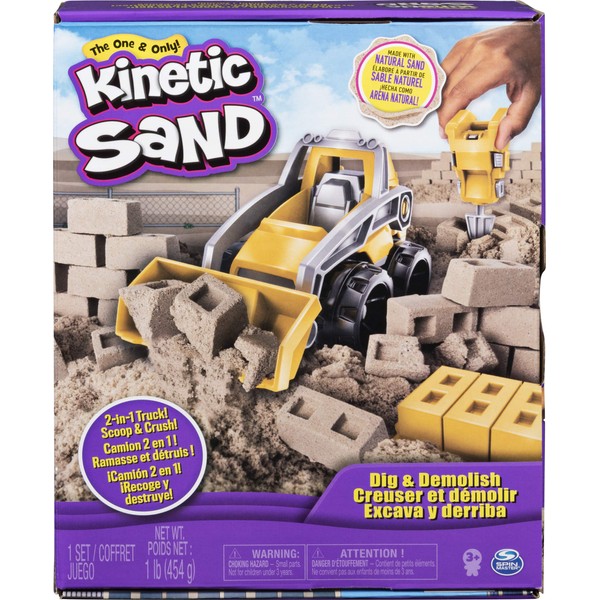 Kinetic Sand, Dig & Demolish Truck Playset with 1lb Kinetic Sand, for Kids Aged 3 and up