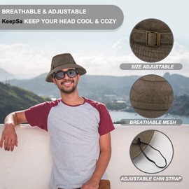KeepSa Cotton Sun Hat UV Protection Summer Hats Beach Hat Safari Boonie Hat Foldable Fishing Hat with Breathable Mesh and Adjustable Chin Strap Coffee Brown