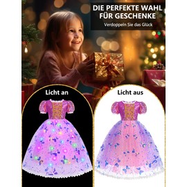 Geplaimir Rapunzel Kostüm Mädchen, Prinzessin Rapunzel Kostüm Kinder, Lila Puffärmel Kleid Faschingskostüm Festliches Kleid für Karneval Fastnacht Geburtstag mit Perücke Handtasche Krone Zauberstab G084XXL