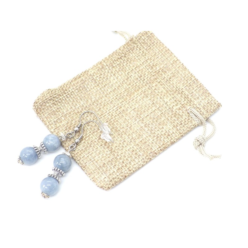 Blue quartz bead and Tibetan bead earrings