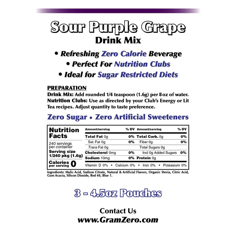 GramZero Sour Purple Grape Zero Calorie Sugar Free Drink Mix,