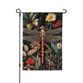 Vintage Dragonfly Floral Garden Flags 12×18 Inch Double Sided Decorative Yard Banner Seasonal Flag for Outdoor Outside Decor