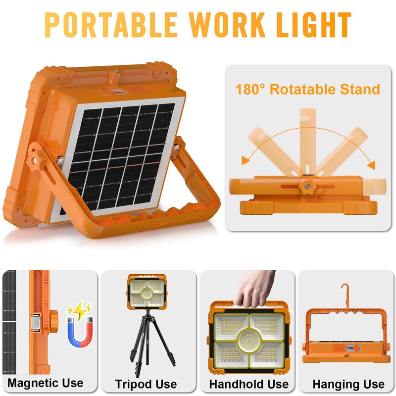 100W LED Solar Work Light, 466 LED 10000LM Magnetic Worklight