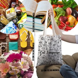PYOUL Cat Lover Gift Cat Language Tote Bag Cat Mom Handbag Who Loves Cats Gift Kitty Merch (Cat Language Tote)