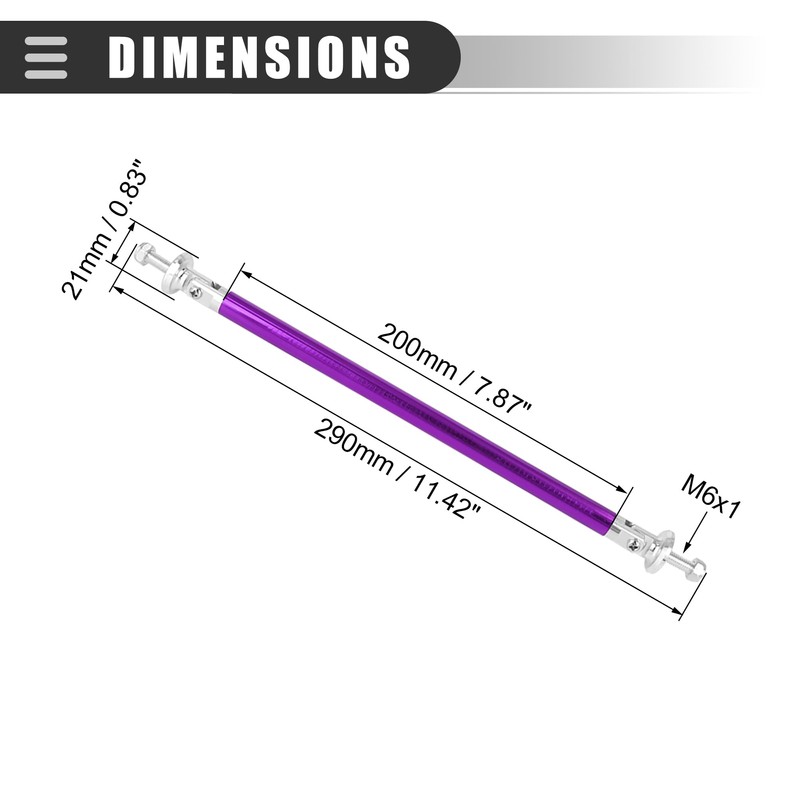 Motoforti Universal Bumper Lip Lever Splitter Support Rod, 200mm, Purple,