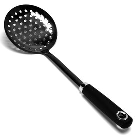 Skimmer Spoon, Slotted Spoons for Cooking, Slotted Spoon, Kitchen Stainless Steel Slotted Serving Spoon, Stainless Steel Strainer, Black