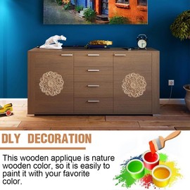 KSJEHW 2 Pieces Wooden Carved Decorative Round Onlay Applique Unpainted Wooden Sculpture for DIY Crafts Arts Crafts Corner Furniture Coffee Table Door Decoration Ornament (Style 1, 12 cm)