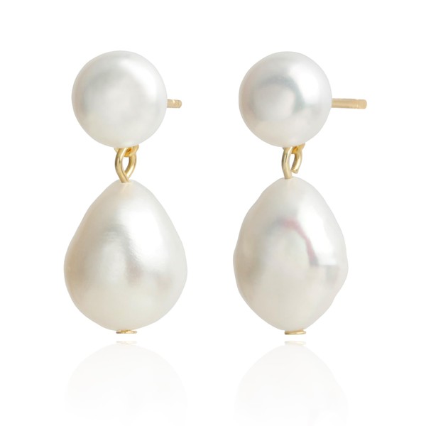 Handmade Freshwater Cultured White Baroque Pearl Dangling Drop Earrings for