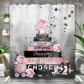 Yookeb Fashion Perfume Bathroom Shower Curtain 60W by 71H Inch Inspirational Motivational Positive Woman Pink Gray Polyester Fabric 12 Plastic Hooks Waterproof Decor