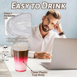 botogift 25 Sets- 20 oz Clear Plastic Cups with Strawless-Sip-Lids, Disposable Cup Plastic Iced Coffee Cups for Cold Drinks, Smoothies and Juices