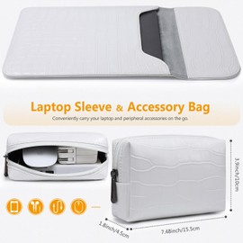 HYZUO 13.3-14 Inch Laptop Sleeve for MacBook Pro 14 M3/M2/M1 A2918 A2992 A2779 2024-2021, MacBook Air 13 2017-2012, 13.5-13.8 Surface Laptop, PU Leather Case with Pouch, Crocodile Pattern White