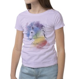 Del Sol Color Changing Youth Girls Crew Tee, Watercolor Unicorn, Lilac, Size YXL