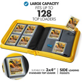 FunGuys Toploader Binder, Trading Card Binder Storage,128 4 Pocket Top Loader Pokemon Binder, Card Collection for Yugioh, MTG, TCG, Card Folders for Trading Cards