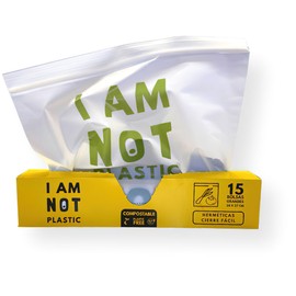 I Am Not Plastic ST145515 Pack of 15 Hermetic Bags, 28 x 27 cm (11.02" x 10.63"); Compostable; Freezable; Reusable