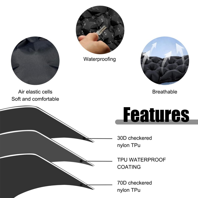 Guegine Inflatable Cushion Portable Lightweight Travel Air Sitting Pad Foldable