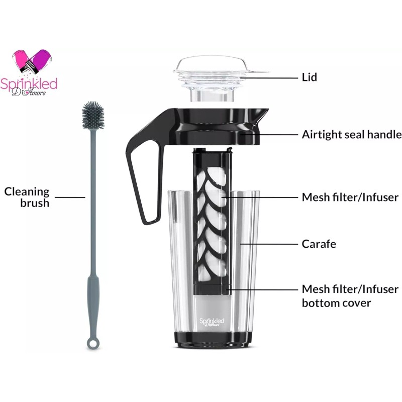 Sprinkled D' Amore Cold Brew Iced Coffee Maker, Pitcher to
