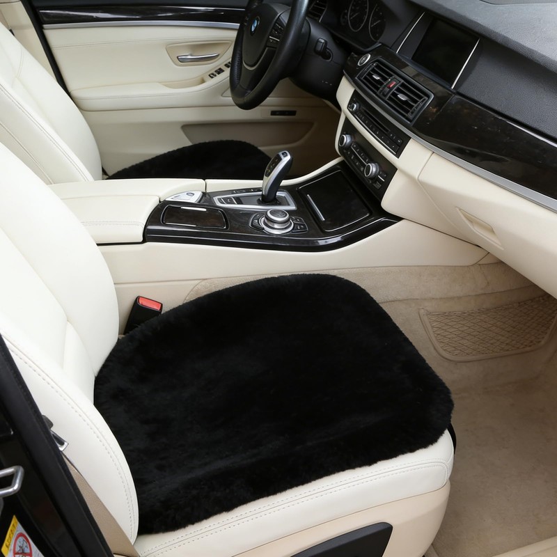 OGLAND Black Genuine Sheepskin Car Seat Cover for Fuzzy Fur
