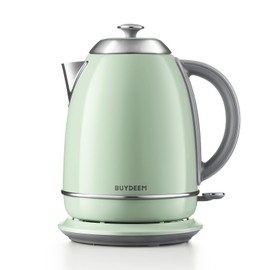 BUYDEEM K640 Stainless Steel Electric Tea Kettle with Auto Shut-Off and Boil Dry Protection, 1.7 Liter Cordless Hot Water Boiler with Swivel Base, 1440W, Cozy Greenish