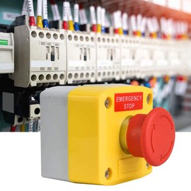 Fafeicy SP-A001 Emergency Off Push Switch Red Sign IP65 Waterproof 22mm Buttonhole Diameter 68 x 68 x 54mm
