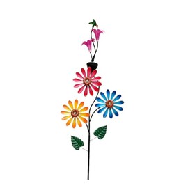 Solar Flower Wind Spinner with Detachable LED Light, 71 Inch Metal Garden Stake with Colorful Daisy Flowers & Hummingbird, Outdoor Solar Powered Windmill Sculpture for Yard Patio Lawn Decor