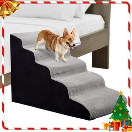 LitaiL 24.4 Inches Dog Stairs&Steps for High Beds Up to 24-28" High, Pet Steps for Small Dogs/Cats, Older Pets, Non-Slip 30D High Density Foam Dog Ramp Assembled