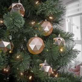 National Tree Company First Traditions Christmas Tree Ornaments, Geometric Metallic and Matte Rose Gold, Set of 6