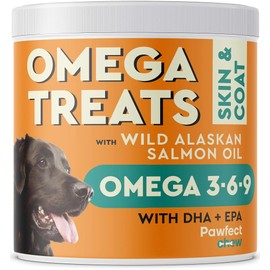 Pawfectchow Omega 3 for Dogs - Alaskan Salmon Fish Oil Treats for Dogs - EPA & DHA Fatty Acids - Skin and Coat Supplement - Dry Itchy Skin & Allergy Relief - 120 Chews One Pack Krill & Anchovy