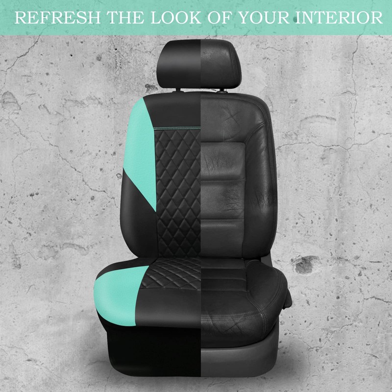 CAR PASS Mint Leather Seat Covers Full Set-Universal Quilting Cute