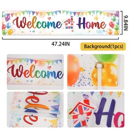 Welcome Home Letter Banner Colorful - Welcome Back Hanging Backdrop Military Relatives Returning Housewarming Decorations, Large Background Banners for Homecoming Family Party Indoor Outdoor