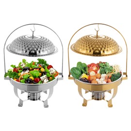 6.3 Qt Chafing Dishes for Buffet with Diamond Lid and Holder, Stainless Steel Diamond Hanging Lid Stove,Hanging Lid Dining Stove Chafing Dish Buffet Set with Food and Water Pans for Parties (Silver)