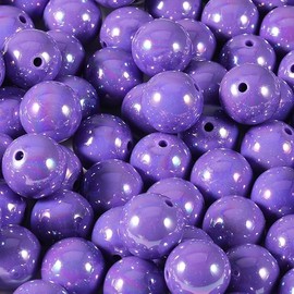 120Pcs 16mm Acrylic Beads AB Color Purple Round Bead for DIY Bracelets Necklace Keychain Phone Chain (AB Purple)