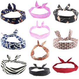 Bandana Headband Wire Hairbands – 10-Pack Flexible Hair Scarf Wraps for Women