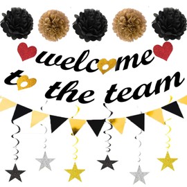 Welcome to The Team Banner Glittery Welcome Banner for New Employee Team Member Coworker Staff Colleague New Teacher Welcome Black Home Party Banner Balloons Garland Decorations