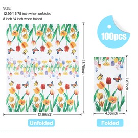 YOCHANDA 100 Pack Tulip Floral Guest Hand Towels Disposable for Bathroom, Floral Paper Napkins Decorative Spring Flowers Napkins for Bathroom Toilet Powder Room Holiday Wedding Bridal Shower (Inches, 7.8*4.3)