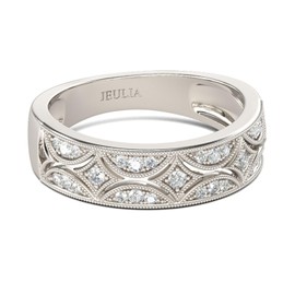 Jeulia 925 Sterling Silver Rings Milgrain Round Cut Women's Band Anniversary Promise Rings with Jewelry Box for Her Women Girls (K-1/2) (Silver, R-½)