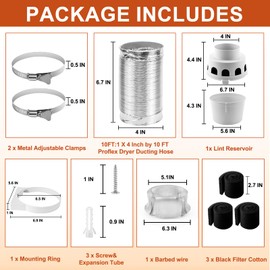 【UPGRADED】TDIDVKZW Indoor dryer vent kit 10 Feet 3 In 1 Filter Bucket with 4 Inch Proflex Ducting Hose for Electric Dryers by Cenipar
