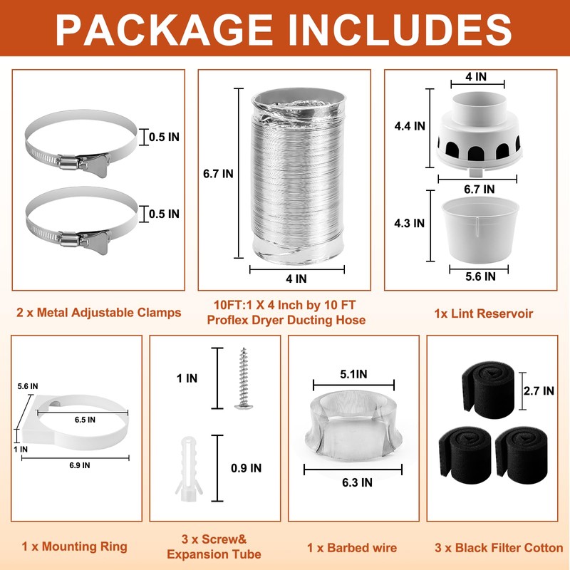 【UPGRADED】TDIDVKZW Indoor dryer vent kit 10 Feet 3 In 1