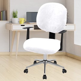 ITFRO White Office Chair Cover Velvet Stretch 2 Piece Computer Desk Chair Cover Universal Rotating Gaming Chair Slipcover High Back Chair Seat Protector (White)