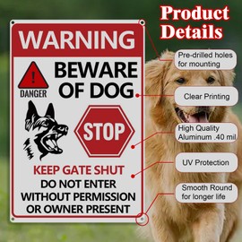 Beware of Dog Sign Warning Tin Signs Beware of Dog Signs for Fence Keep Gate Shut 7.9'' x 11.8'' Beware of the Dogs Sign Outdoor Gate Rust Weatherproof for Fence Door
