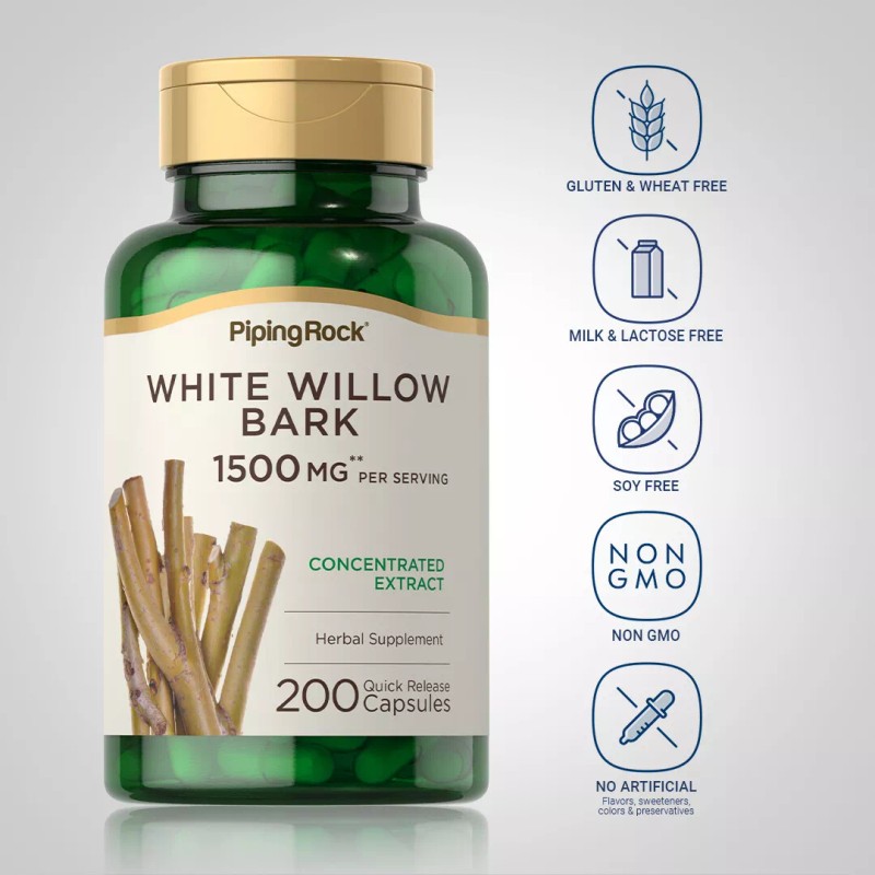 Piping Rock White Willow Bark Capsules | 1500mg | 200