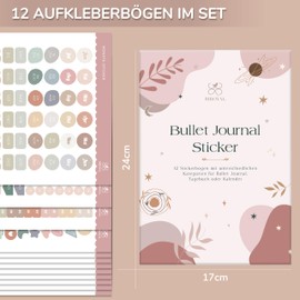 BIROYAL Bullet Journal Accessories, 12 Sheets with Over 1000 Stickers, Bullet Journal Stickers, Aesthetic Planner Stickers Set, Diary, Planner & Calendar Stickers