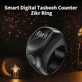 OUD Bukhoor Smart Tasbih Zikr Ring, 18mm 20mm 22mm, Digital Tasbeeh Counter with LED Display, Rechargeable Muslim Prayer Timing Reminder