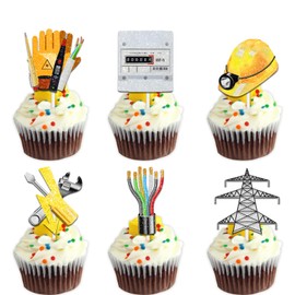18pcs Glitter Electrician Tools Dessert Cupcake Topper Pick for Power Electrician Lineman Theme Decorations Women Men Happy Birthday Wedding Anniversary Party Decor Supplies