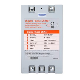 MOLLOM 3 Phase Converter, Digital Phase Shift 5.5KW 7.5HP 23Amps 220-240V, Single to Three Phase Converter for 3PH Motors, Automatic Restart to Protect Motor from Blocking