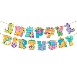 Dinosaur Birthday Banner for Boys Girls Kids, Jurassic Dino Happy Birthday Bunting Garland Banner for Dinosaur Theme Birthday Party Hanging Wall Decorations