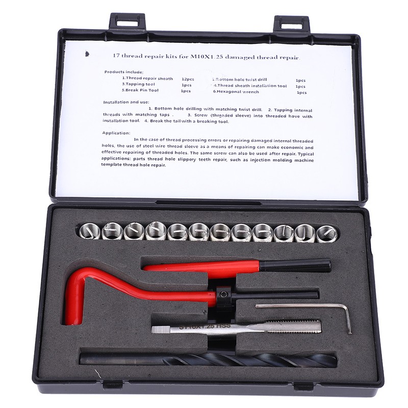 17 Pcs Thread Repair Kit M10x1.25 Stainless Steel Rethreading Tap