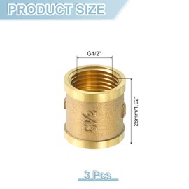 sourcing map 3Pcs G1/2"x1" Brass Pipe Fitting, Coupling Connector Straight Hex Nipple Coupler Adapter Pipe Connection Accessories for Plumbing Industrial and Residential, Brass