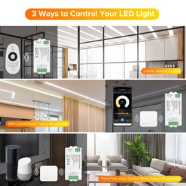 SEZO C02RF 2.4GHz CCT LED Strip Controller Color Temperature Adjustment Controlled by LM007 RC02RF WR02RF Dual White RF Remote/Tuya 2.4GHz Gateway DC5-24V (Remote/Gateway Not Included)