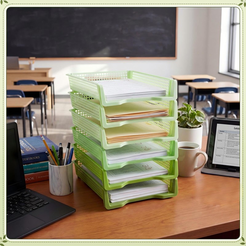 Bokon Sage Green 6 Pack Classroom Turn in Trays, Stackable
